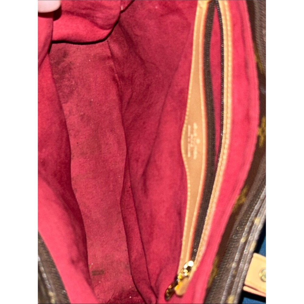 LV Design LV Logo Monogram Lined Canvas Tote Natural Red Lined 2 Straps Pocket - Picture 7 of 10